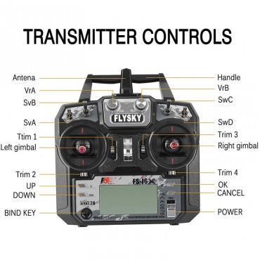 Radio FS-i6X Mode 1 et Récepteur 6 Voies 2.4GHz FLYSKY